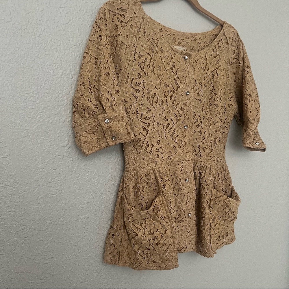Vintage Lace Jacket Top with Rhinestone Button Details - Picture 6 of 11